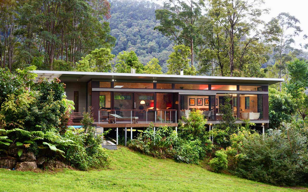 Crystal Creek Rainforest Retreat Luxury Mountain View Lodge Byron Bay Hinterland private rainforest luxury holiday house with heated plunge pool in beautiful rainforest garden at Crystal Creek Rainforest Retreat